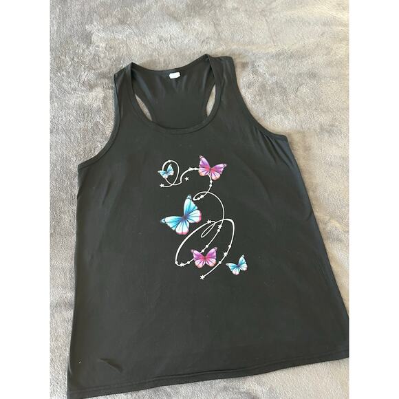 Tropical Floral Pattern Women's Tank Top/black Size XXL - Picture 1 of 7